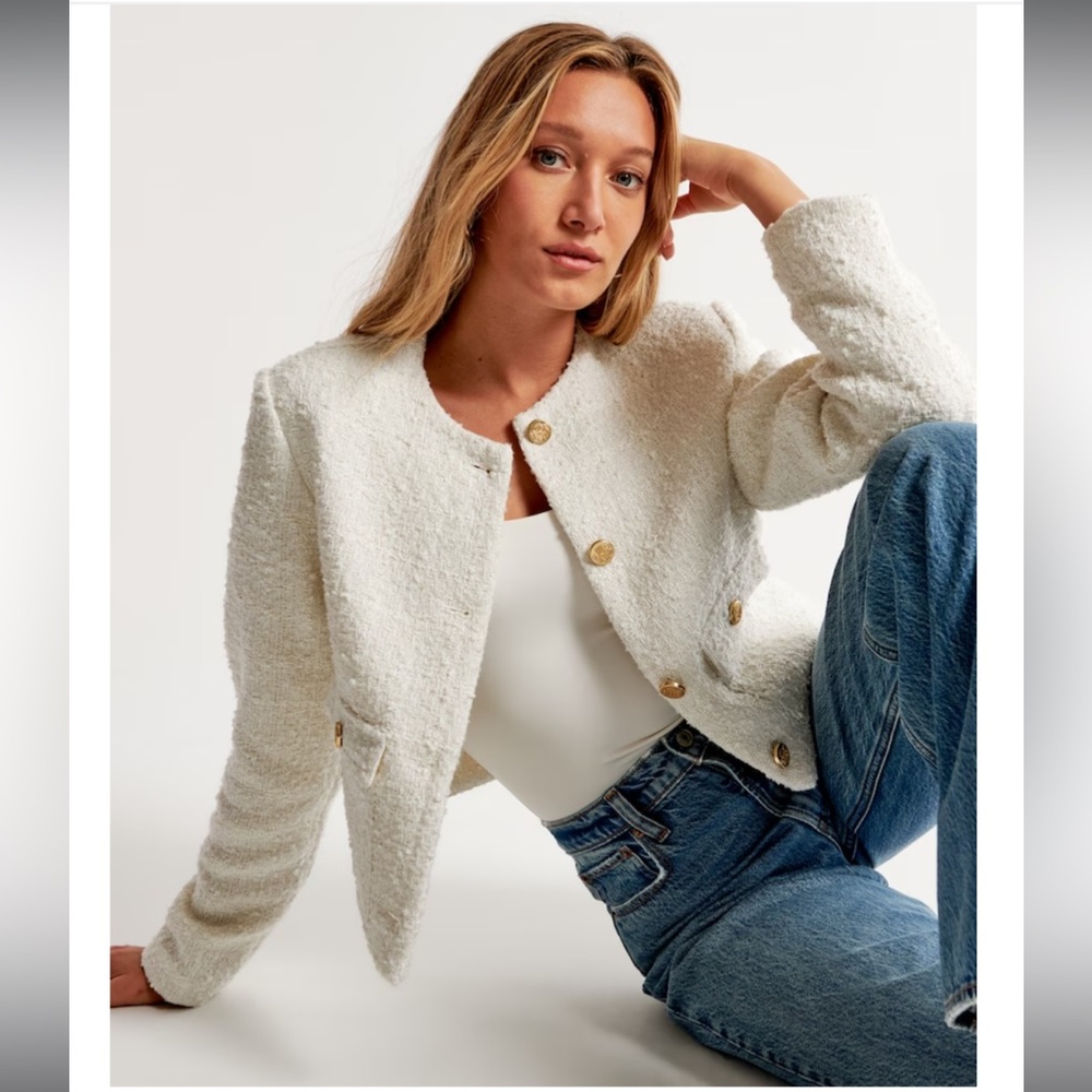Abercrombie & Fitch Women's White /Cream Tweed Jacket
